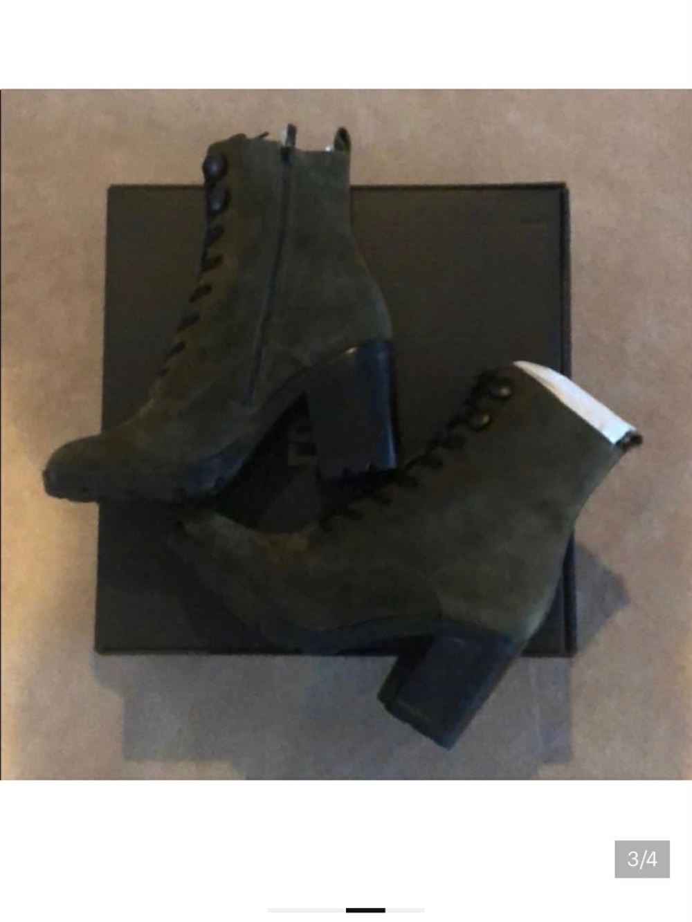 Frye Myra lug Olive Green Suede Lace-Up Block Heel Ankle Boots